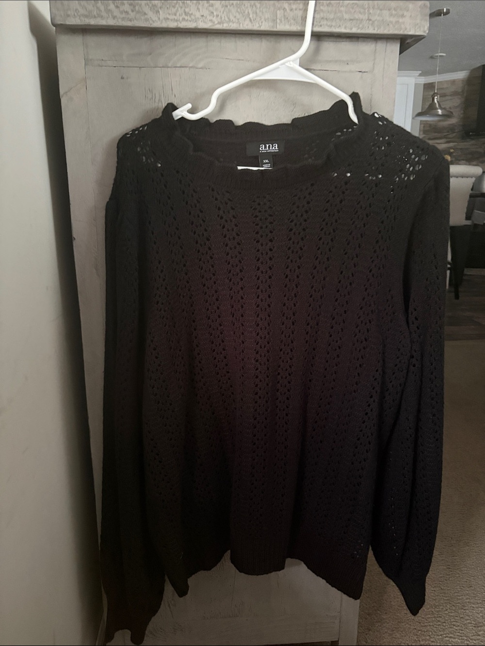 a.n.a Black Scalloped Crewneck Open-Knit Sweater 2x